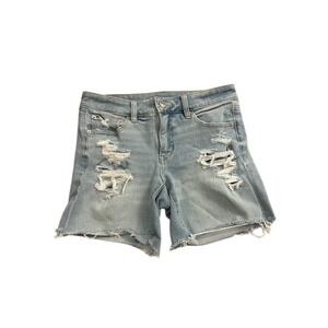 American Eagle The Dream Short Womens 8 Light Blue Excellent Distressed Denim